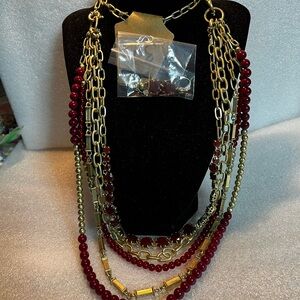 Elegant Gold and Red Beaded Necklace Set